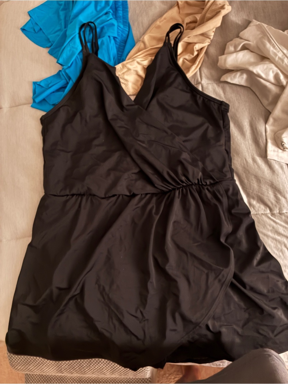 Lands' End Black V-Neck Spaghetti-Strap Mini Dress